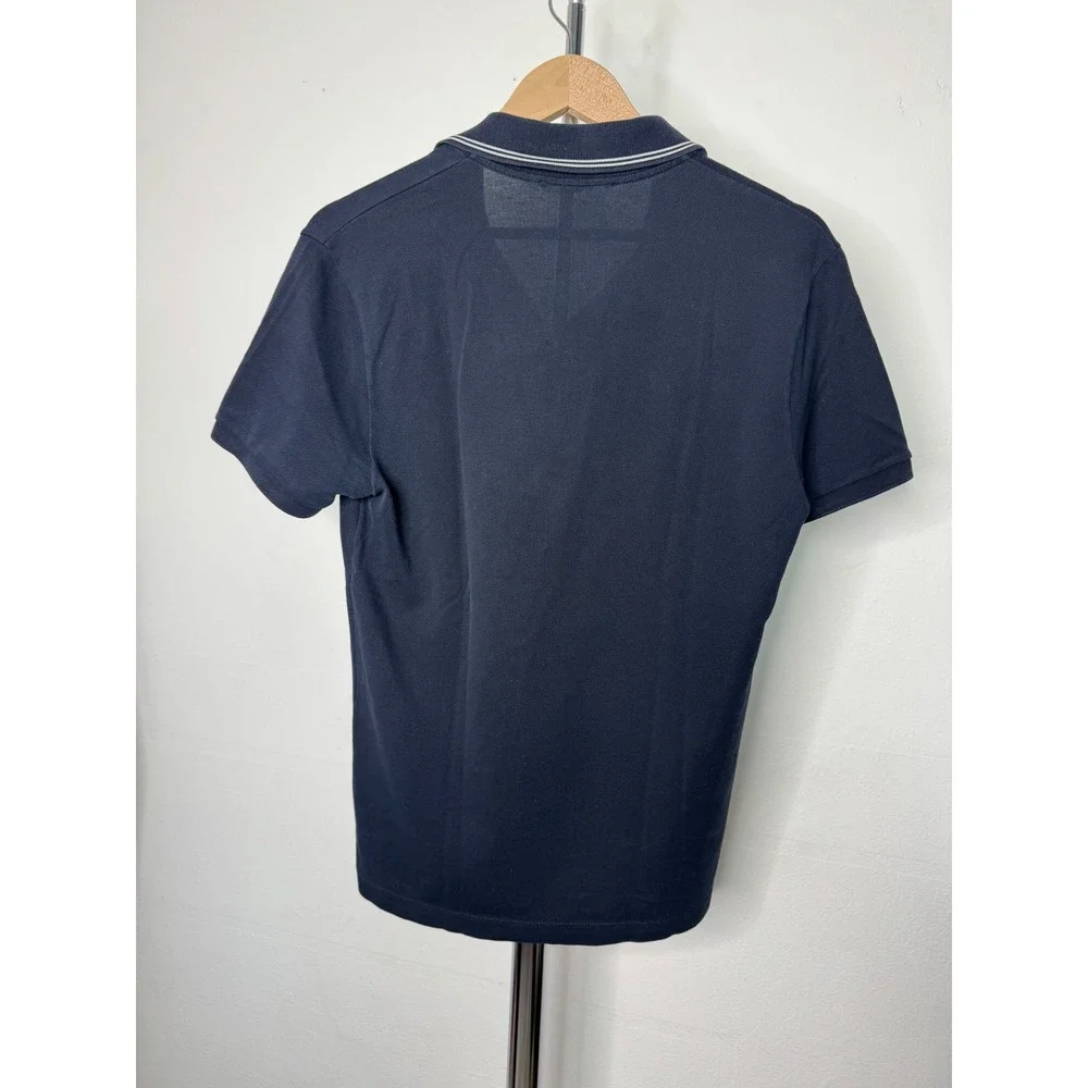 Gucci Mens Navy Blue Pique Cotton Tipped Collar Script Logo Polo Shirt Size M
